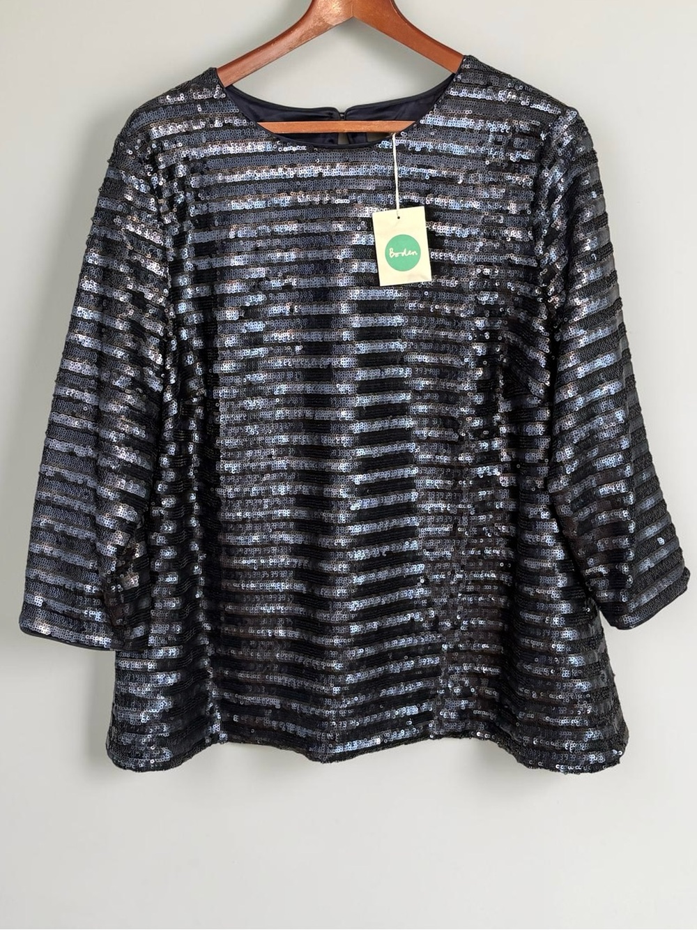 NEW Boden Sequin Top Navy Blue Shimmer Blouse Size 18 Lined WA539